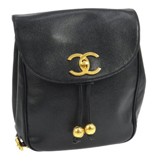 Chanel Black Caviar Backpack Vintage 2 Pocket Ball - Picture 2 of 9